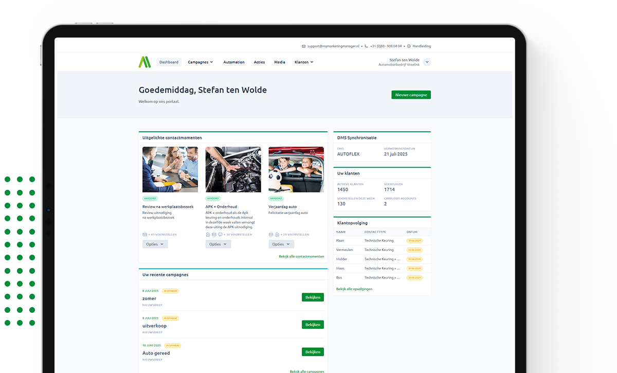 MyMarketingManager – Dashboard Dashboard van MyMarketingManager